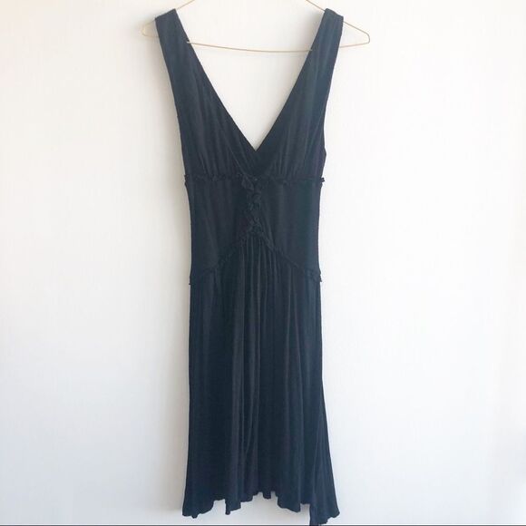 Free People Black Sleeveless Deep V Neck Dress - Picture 1 of 8